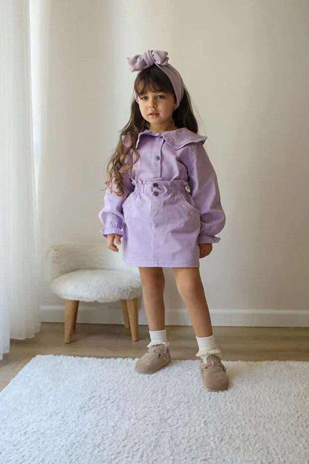 Детский для девочек костюм с джинсовой юбкой Bloom, Purple — фото 3