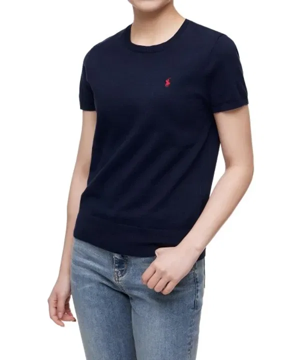 Джемпер с коротким рукавом, хлопковый микс, Polo Ralph Lauren, темно-синий