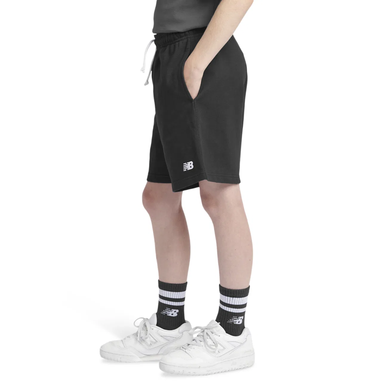 Детские шорты для мальчиков свободного кроя из футера New Balance, Black/White — фото 3