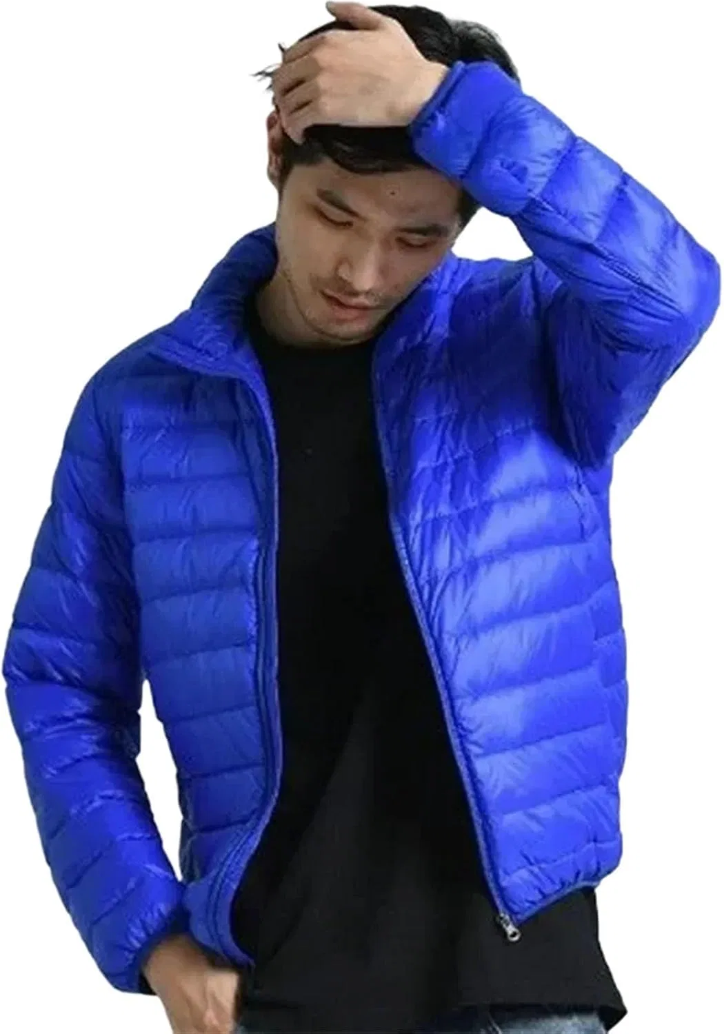 Мужское утепленное пальто с капюшоном, пуховое, Sapphire Blue Stand Collar