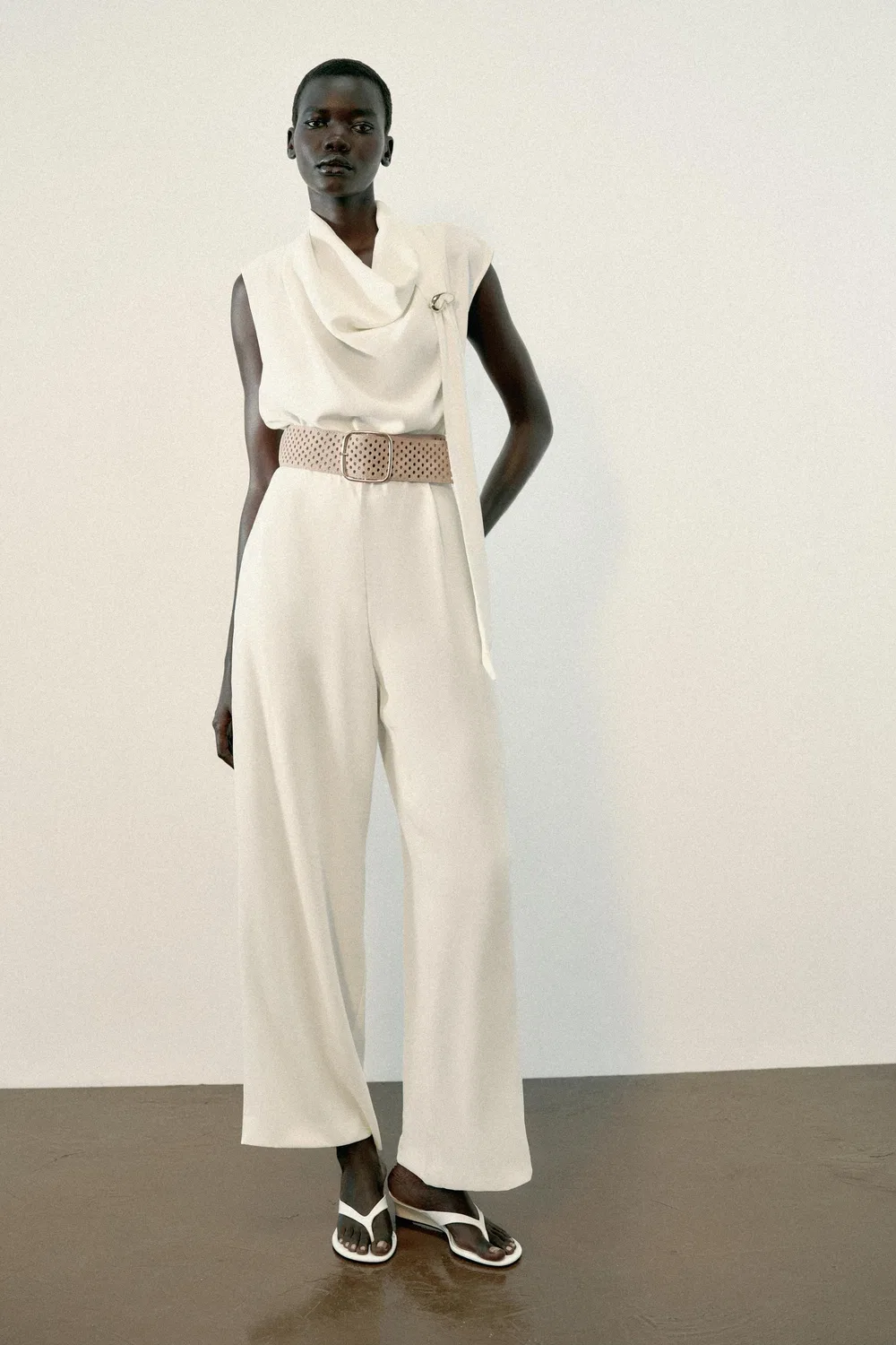 Комбинезон с поясом золотистого цвета ZARA, White — фото 4