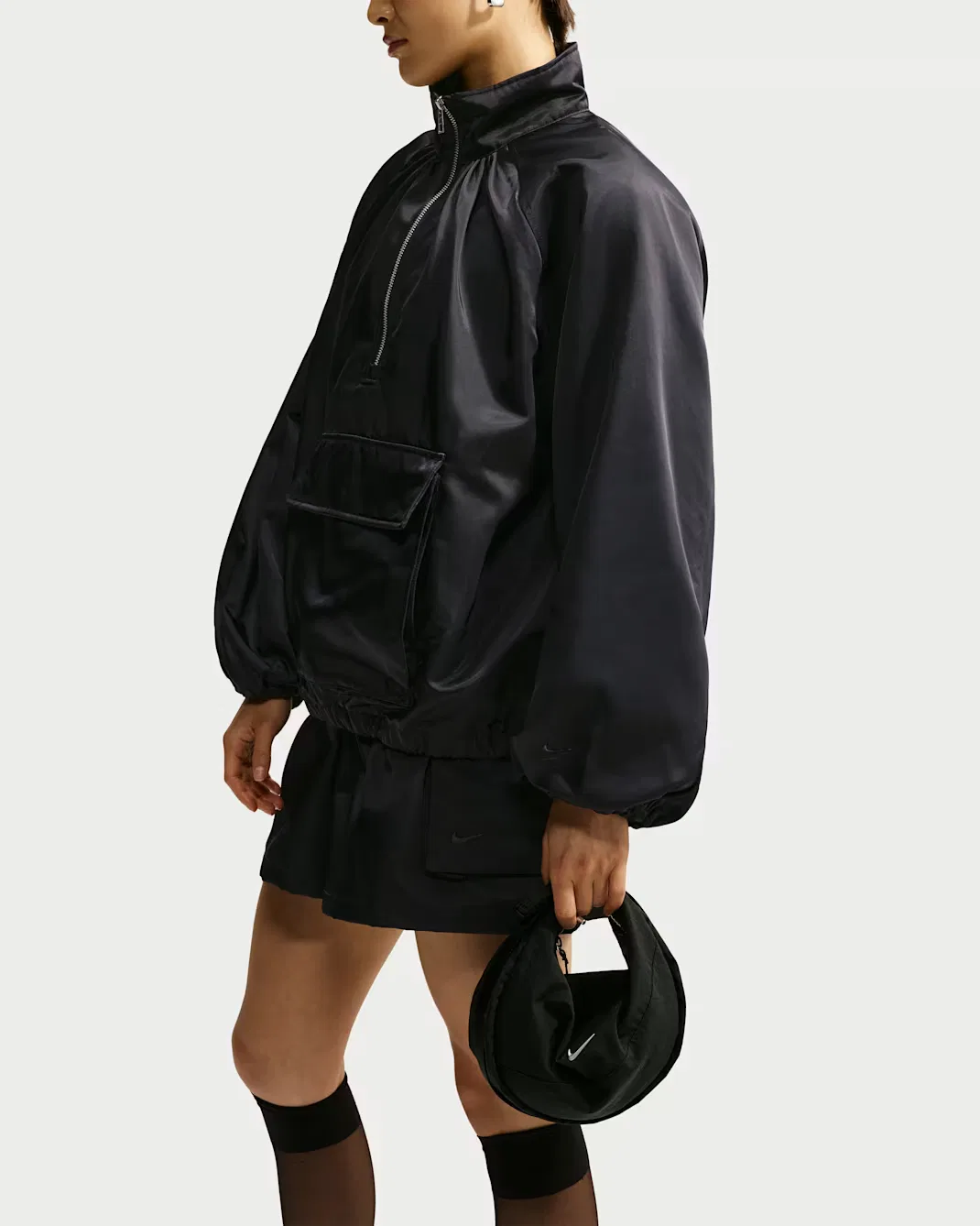 Женская атласная куртка-анорак с молнией на четверть длины Nike Sportswear, Black/Black — фото 3