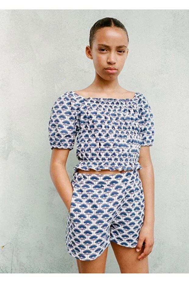 Детские шорты для девочек льняные Mango Kids, Blue — фото 3