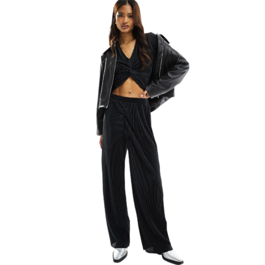 

Брюки Pieces Plisse High Wasited Wide Leg, черный