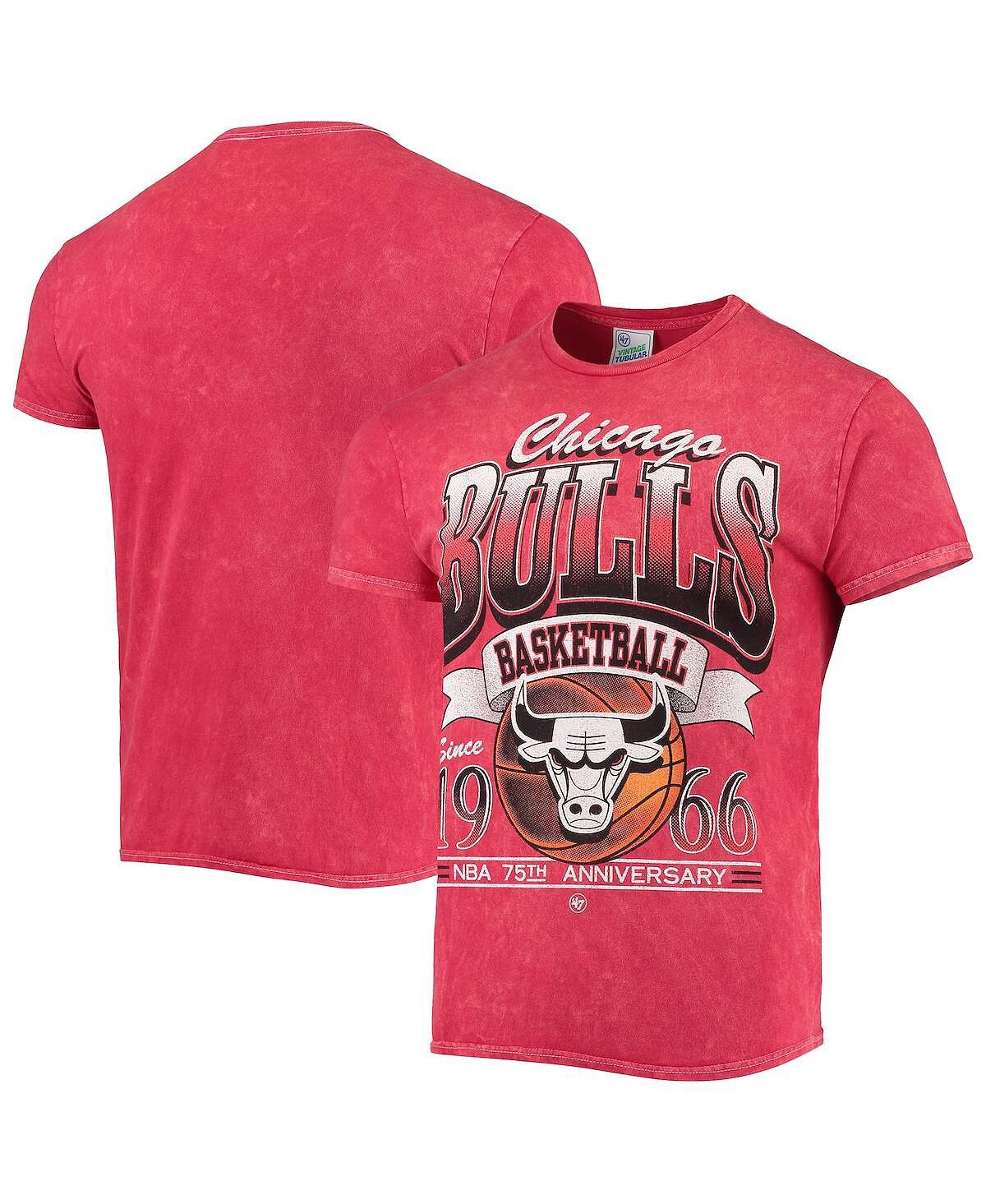 

Мужская футболка '47 red chicago bulls 75th anniversary city edition mineral wash vintage-look tubular tshirt '47 Brand, красный