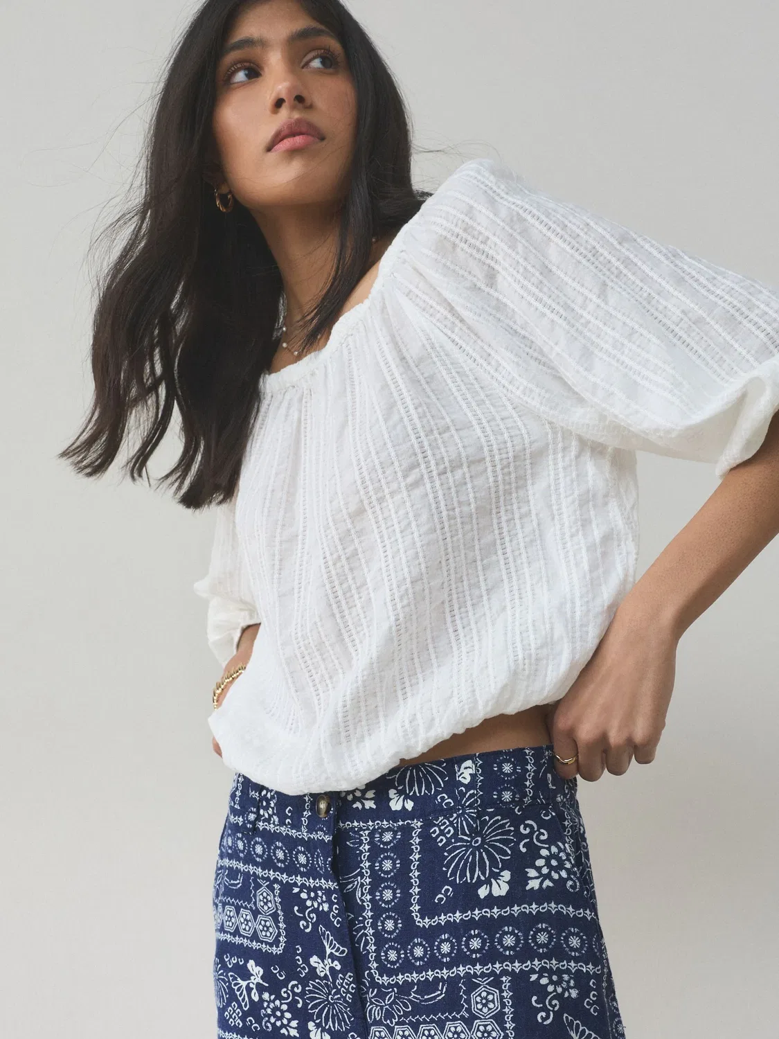 Брюки прямого кроя из льняной смеси, модель Smart Front Next, Navy Blue/Ecru Print — фото 4