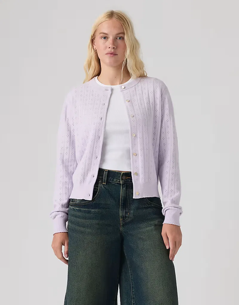 Кардиган Levi's Supersoft с ажурным узором и круглым вырезом, сиреневый
