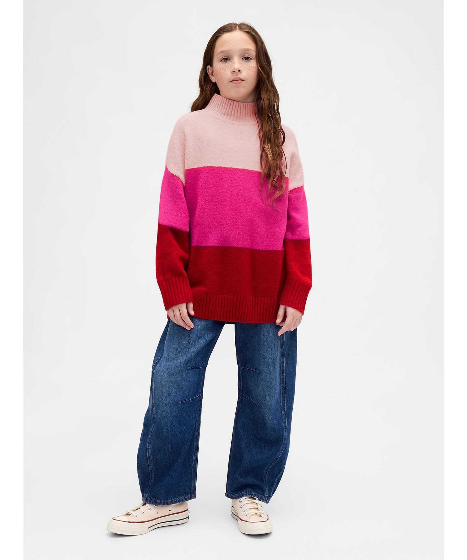 (K)CashSoft Кашемировый полосатый свитер-туника (детский) GAP, PINK_STRIPE — фото 2