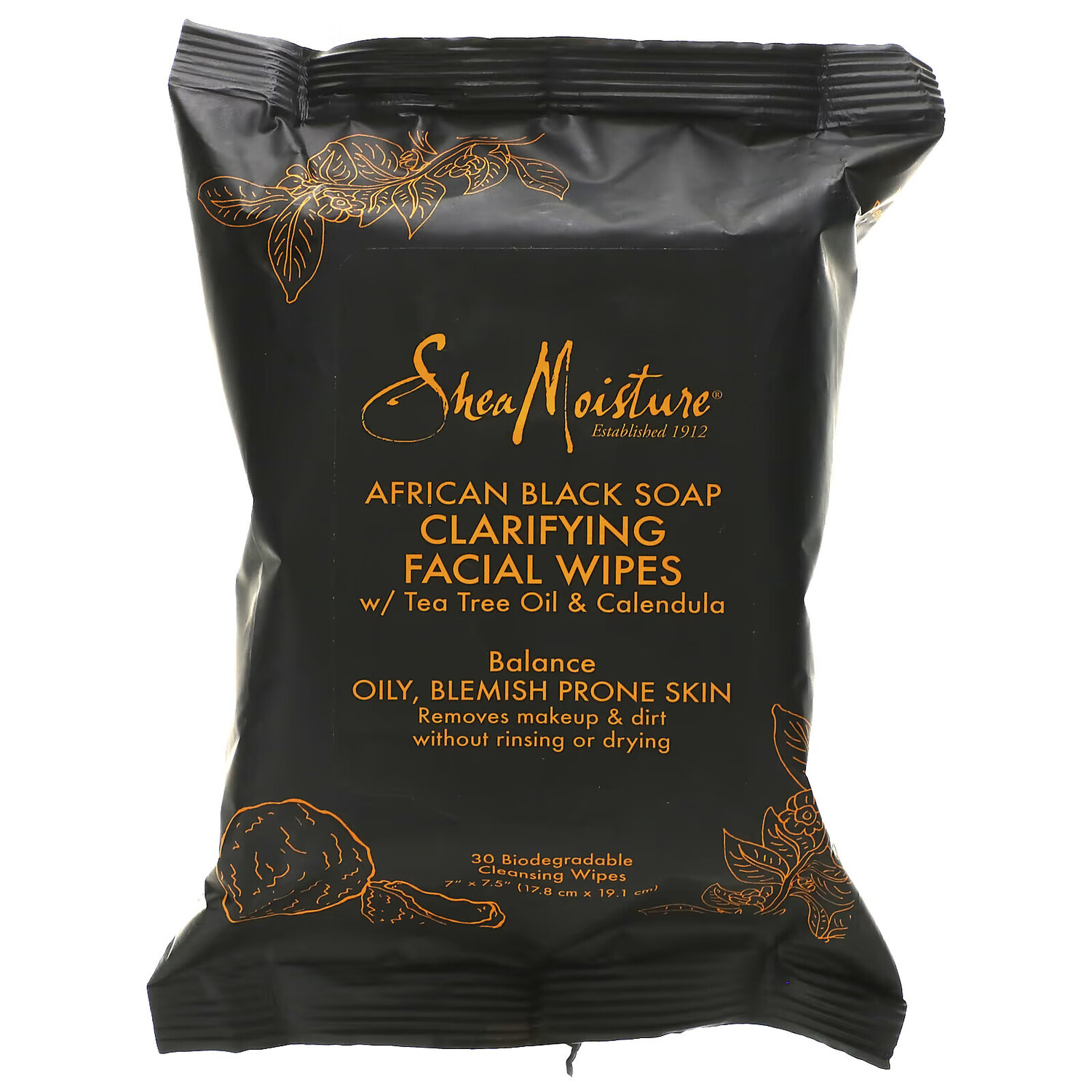 

SheaMoisture, African Black Soap, Очищающие салфетки для лица, 30 салфеток