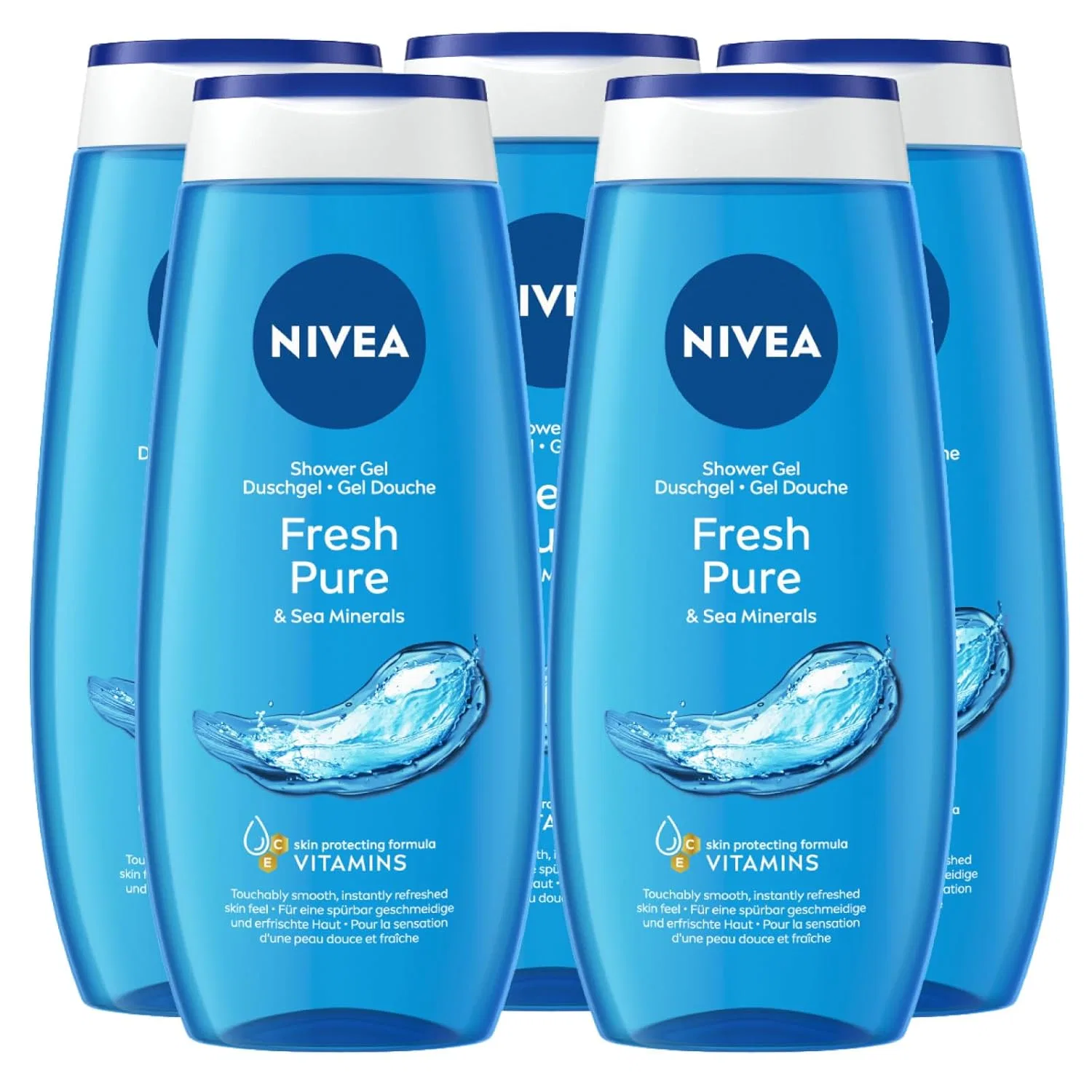 Гель для душа освежающий, NIVEA Fresh Pure, набор 5 бутылок по 250 мл, Fresh