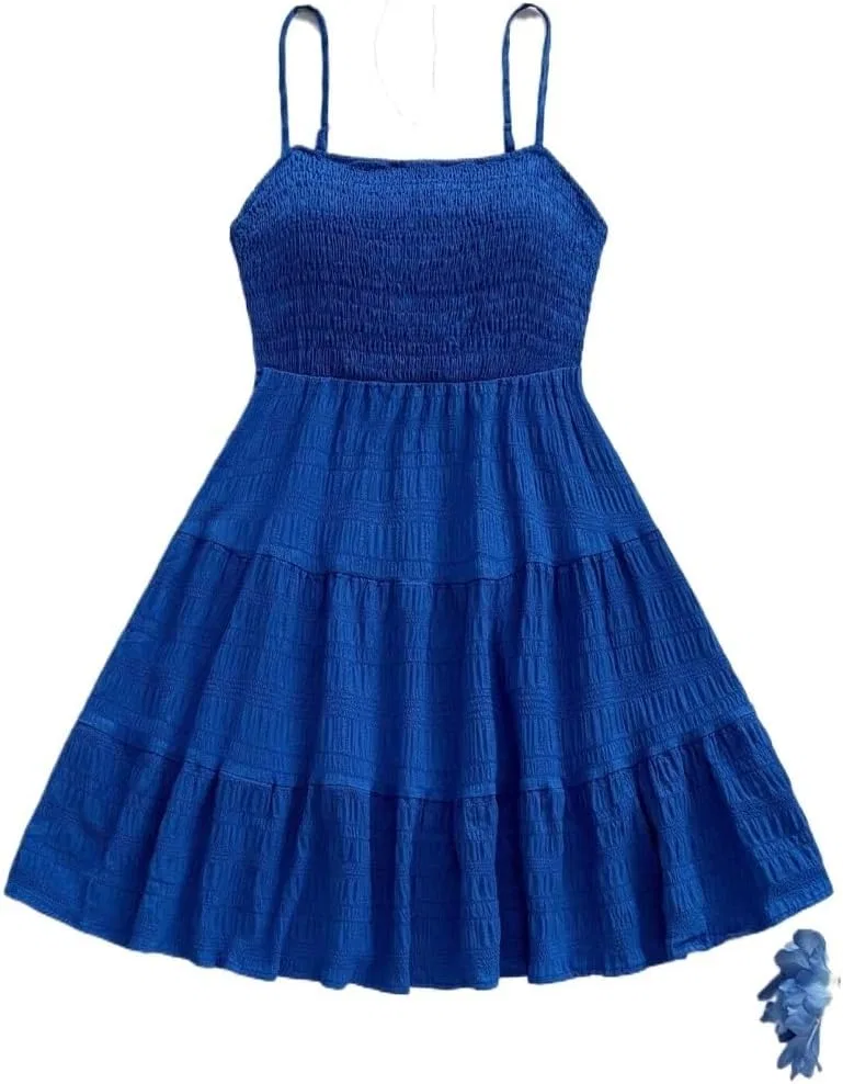 Женское летнее платье на бретелях с воланами, Royal Blue — фото 4