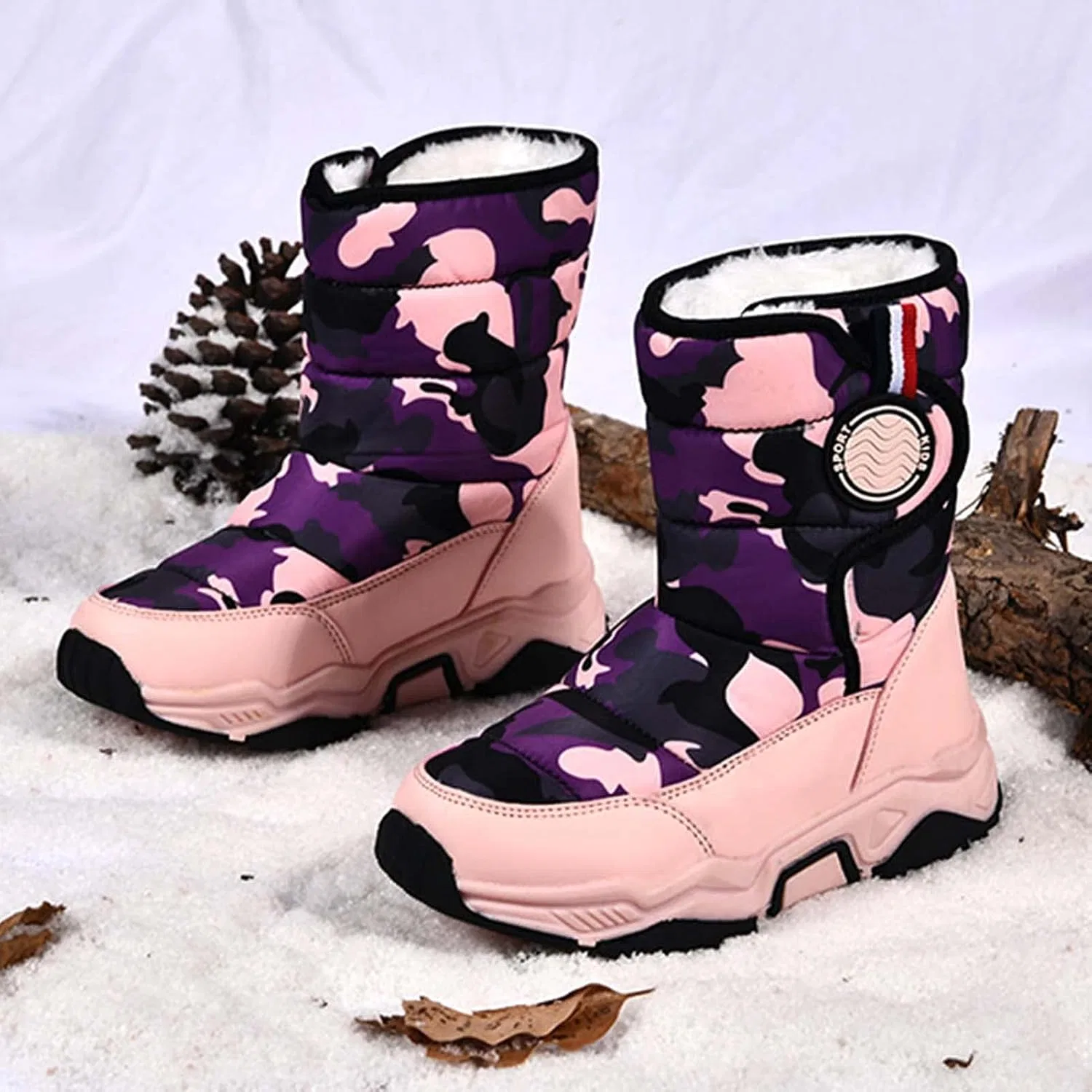 Детские зимние ботинки для девочек и мальчиков с мехом CERYTHRINA, Pink/Purple — фото 4