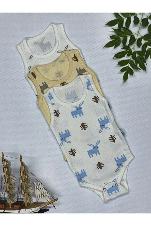 Детское боди-комбинезон для девочек с принтом 3-Pack 100% organic cotton rabbit patterned sleeveless snap fastener baby bodysuit undershirt Lifa Kids, Tavşandsn