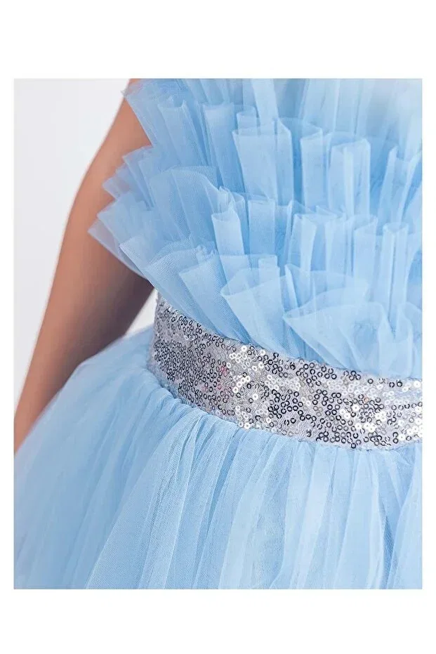 Детское платье для девочек без рукавов Sapes model back gipeli tulle girls' strappy satin evening dress mnk0618 Mnk Baby&Kids, Babe Blue — фото 2