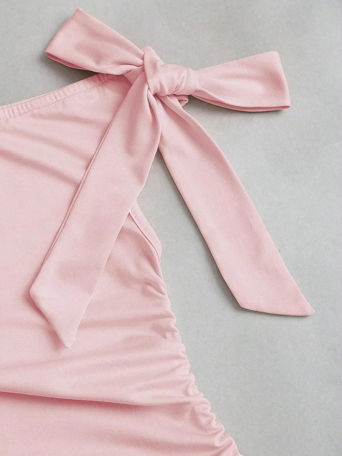 Женское повседневное мини-платье bodycon с асимметричным вырезом, Pink — фото 3