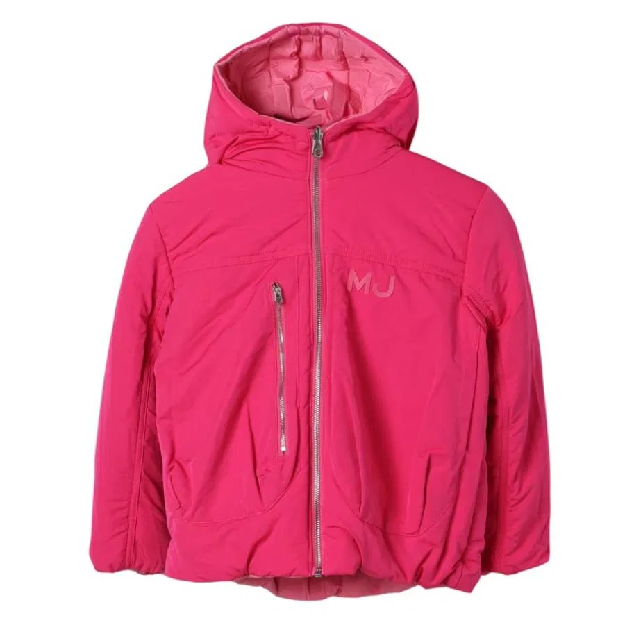 Детская куртка-пуховик двусторонняя с капюшоном Girls Reversible Logo Puffer Jacket Little Marc Jacobs, Fuschia