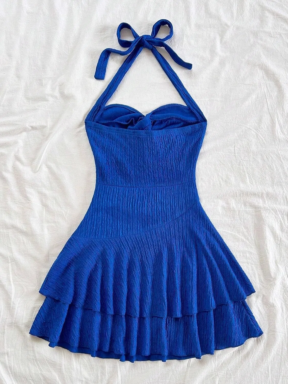 Женское мини-платье с открытой спиной, без рукавов, Royal Blue — фото 3