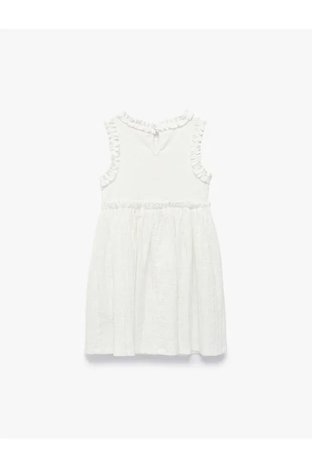 Детское платье для девочек хлопковое Cherry and heart print cotton a-line ruffle dress Koton, Ecru — фото 2