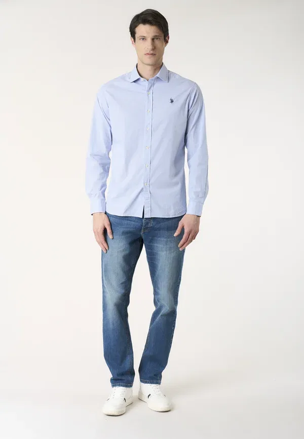 Рубашка дышащая Camicia da uomo a righe slim fit con colletto alla francese U.S. Polo Assn., White, белый/синий — фото 2