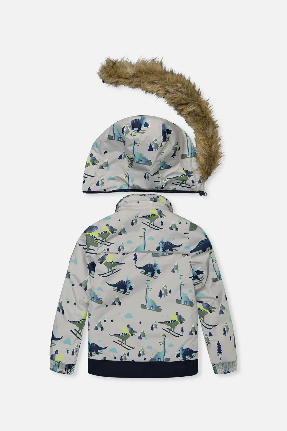Детский комбинезон для мальчиков зимний утепленный Discover Snowsuit Deux par Deux, Grey Skiing Dinosaurs Print — фото 3