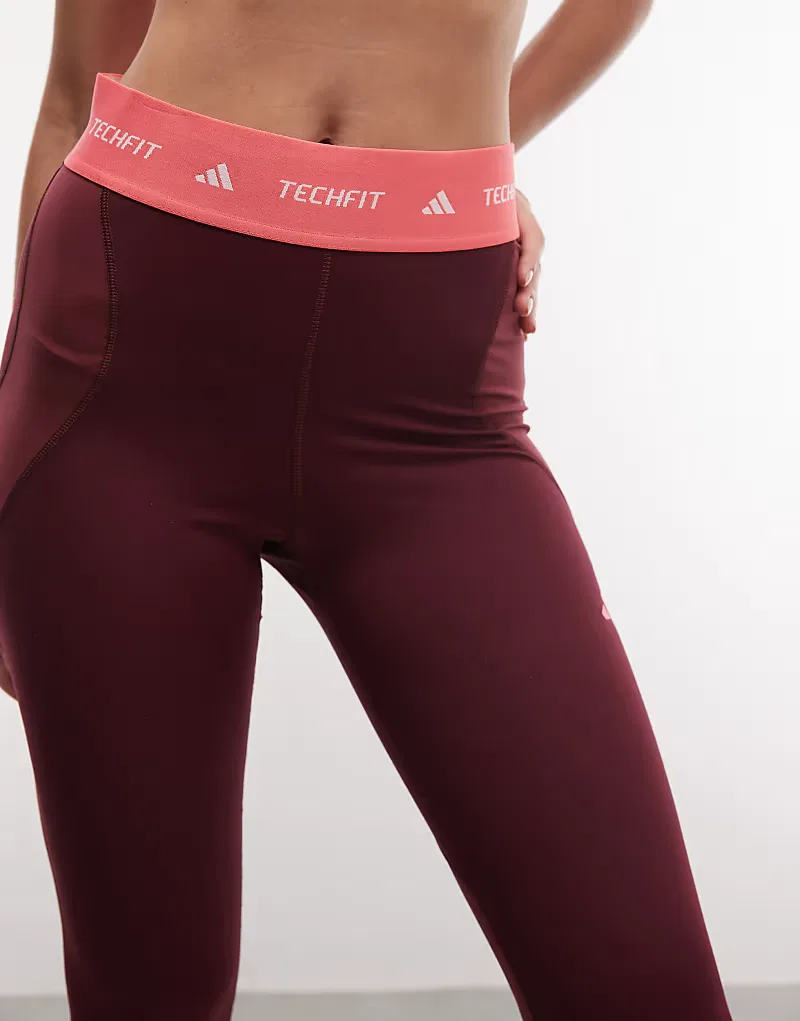 Леггинсы TechFit colourblock 7/8 Adidas Training, бордовый — фото 3