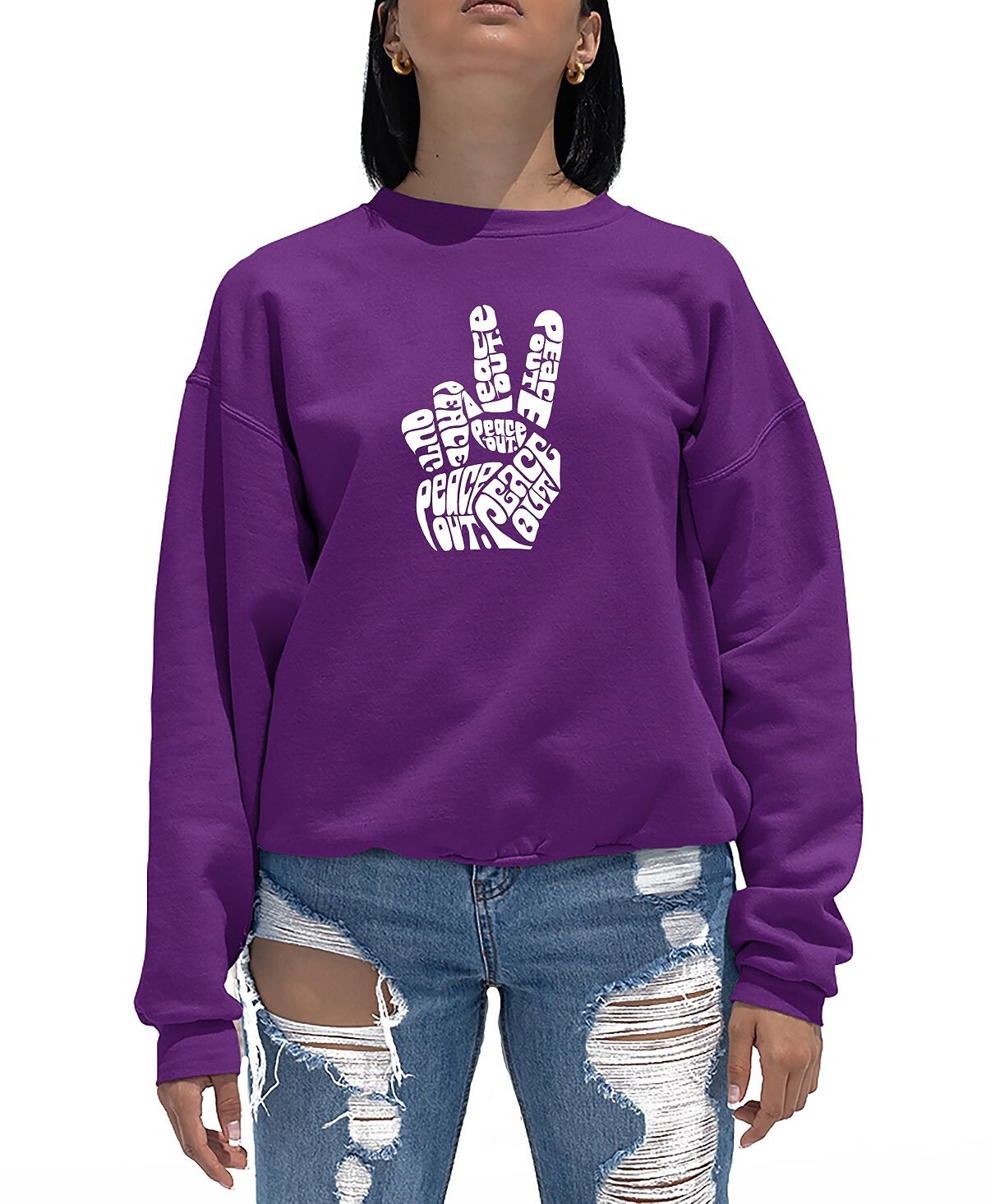 

Женская толстовка с круглым вырезом и надписью word art peace out LA Pop Art, фиолетовый