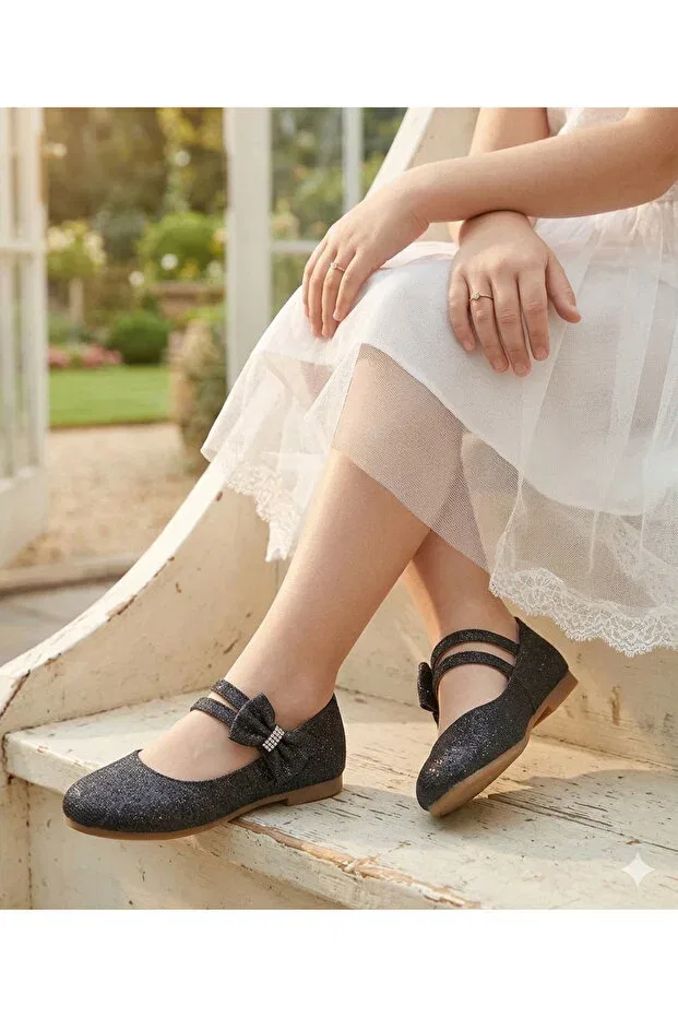 Детские балетки для девочек с бантом Patik Bebe, Black — фото 3