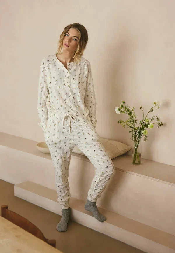 Пижамный комплект из рибаны Tall fit Next, Cream Floral, кремовый — фото 2