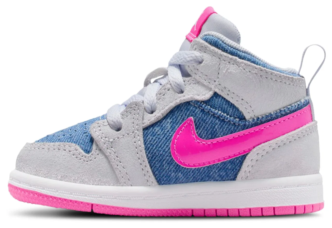 Кроссовки для девочек AJ1 Mid SE Jordan, цвет Pink Glow/Cobalt Bliss/White — фото 2