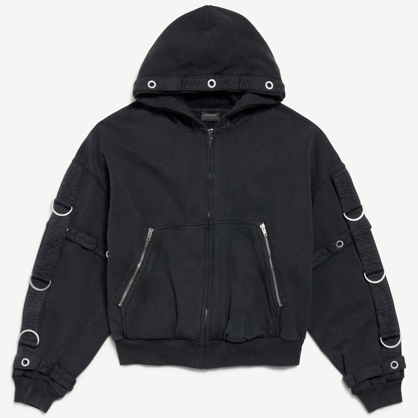 Толстовка Balenciaga D-Ring Cargo Zip-Up, выцветший черный