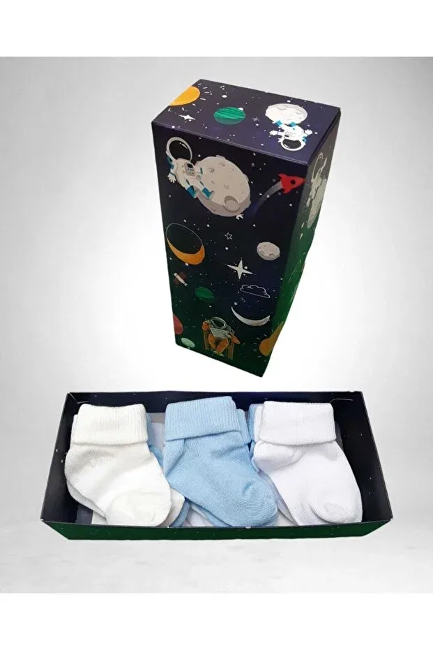 Детские носки для новорожденных с принтом Baby Bakkal, Blue - Ecru - White