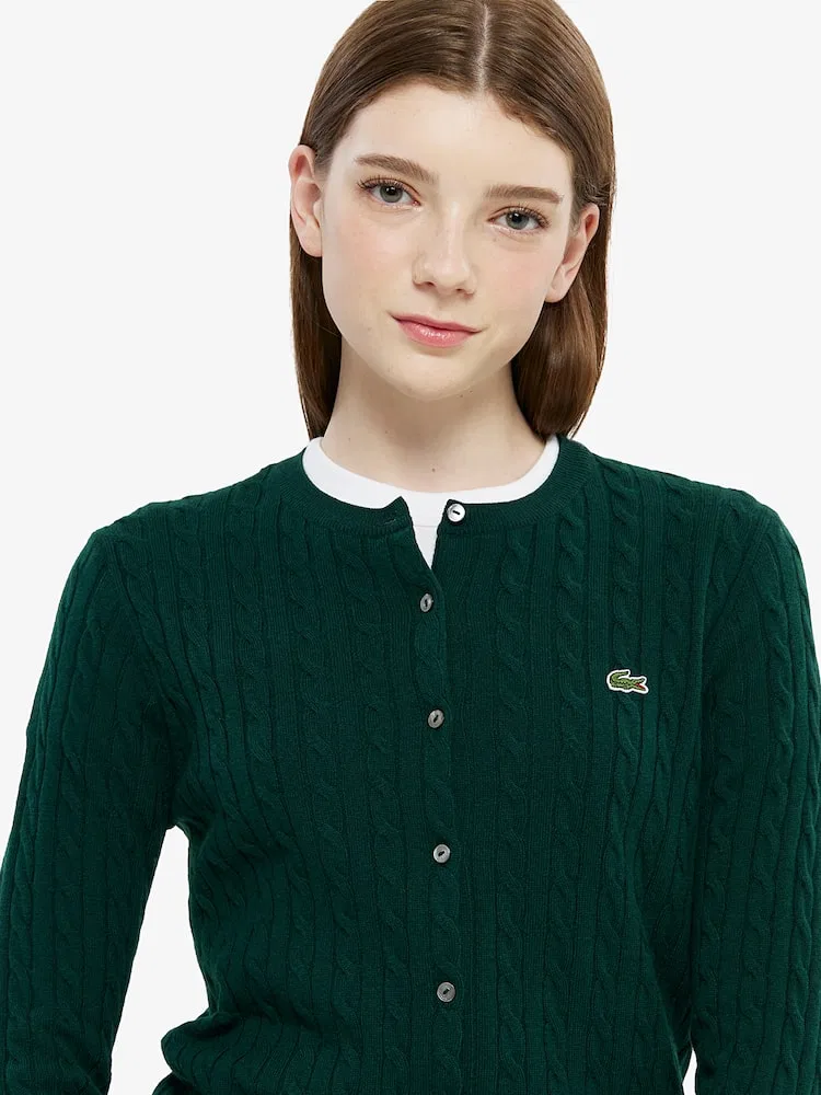 Кардиган женский LACOSTE, кабельная вязка, зеленый — фото 2