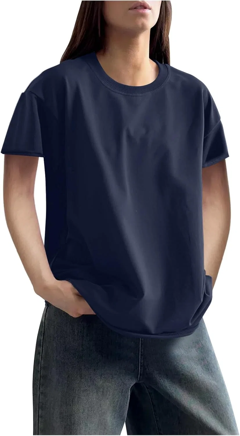 Женская футболка с коротким рукавом из 100% хлопка, Navy