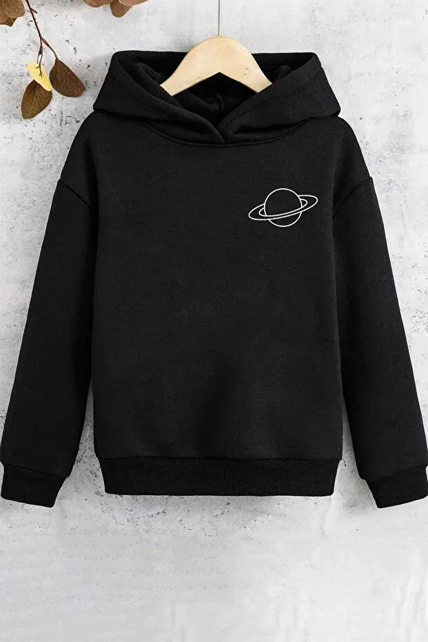 Детское худи с принтом для девочек Saturn Themed Printed Trendypassion, Black