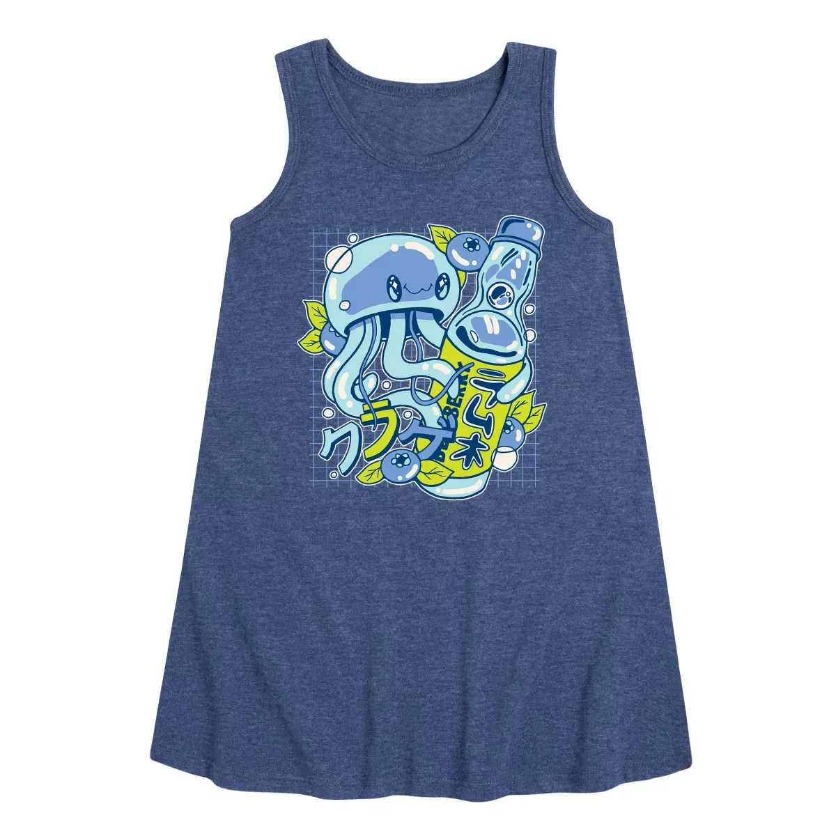 Детское платье-трапеция без рукавов Jellyfish Ramune Instant Message, Heather Navy