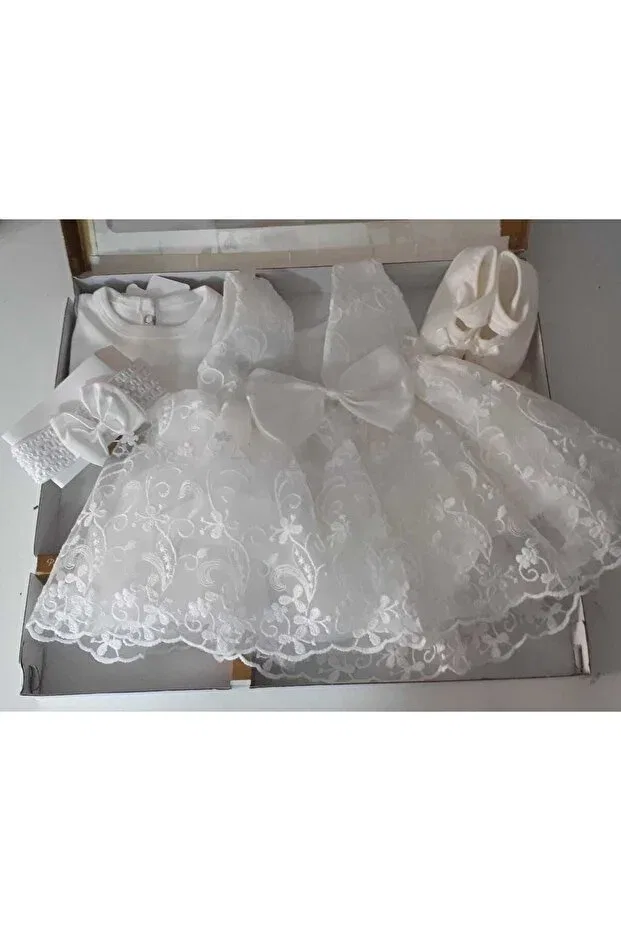 Детское платье для девочек кружевное Mevlüt Set Biyan Collection, White — фото 4