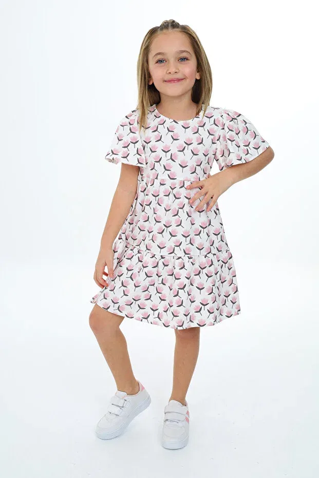 Детское платье с принтом Tulip Printed Dress Toontoy, Powder — фото 2