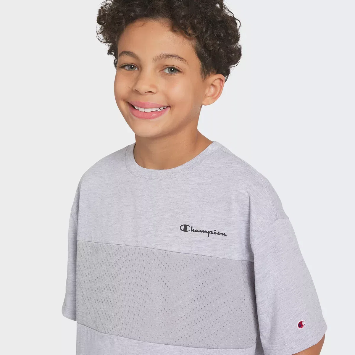 Детская футболка с сетчатой вставкой Oversized Mesh Panel KIDS CHAMPION, Heathered Gray — фото 3
