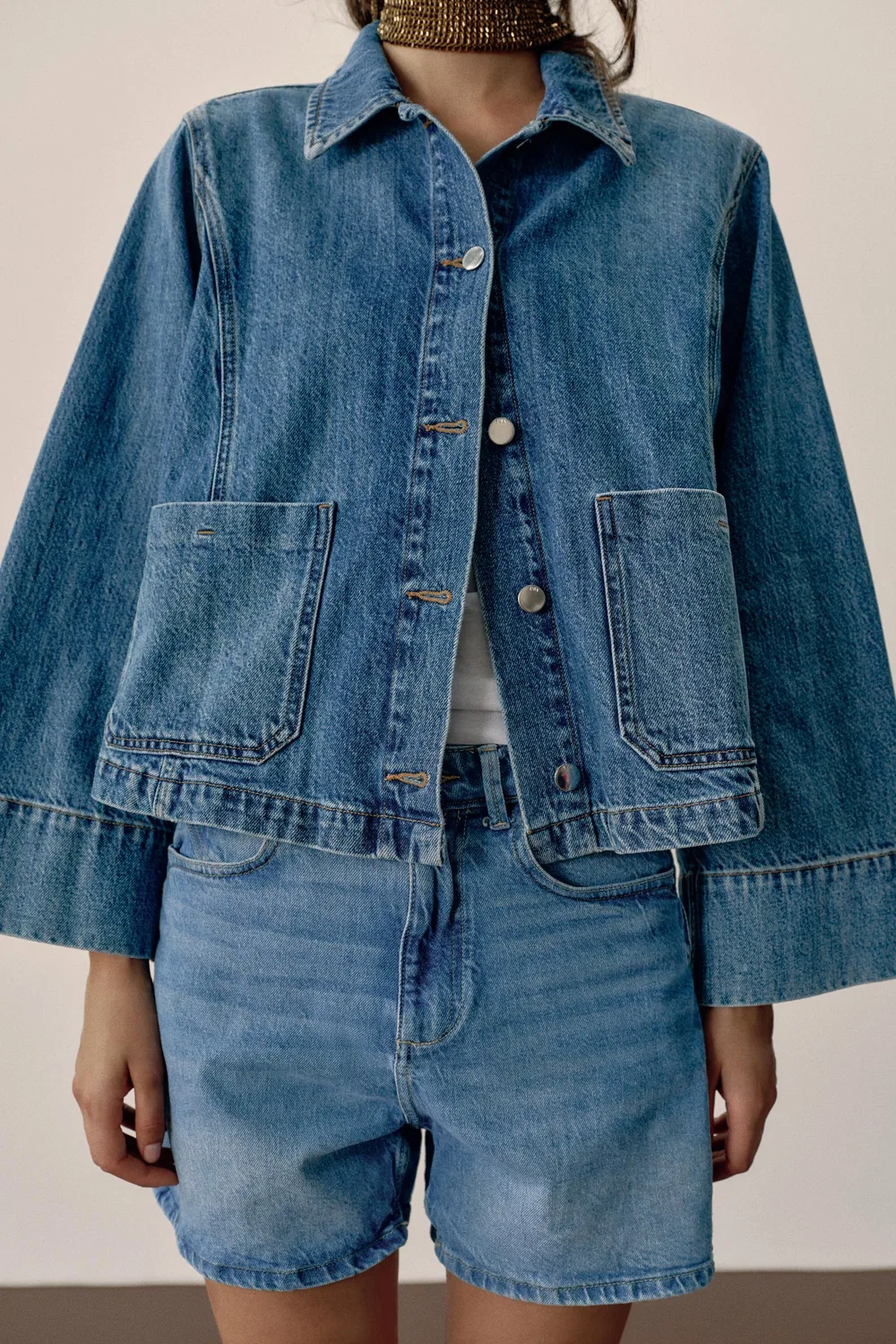 Укороченная джинсовая куртка Z1975 ZARA, Mid-blue — фото 3