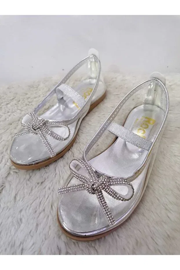 Детские балетки для девочек из искусственной кожи Cinderella Özgür Kids, Transparent Silver — фото 4