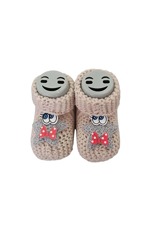 Детские пинетки для новорожденных трикотажные Milk Brown Knitwear Baby Booties With Star Accessories Cici Kızlar Toys, Brown