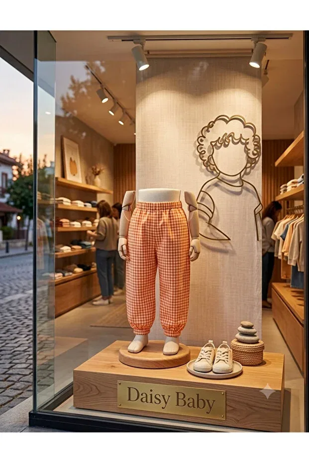Детские брюки для девочек хлопковые в клетку No Brand, Orange — фото 2