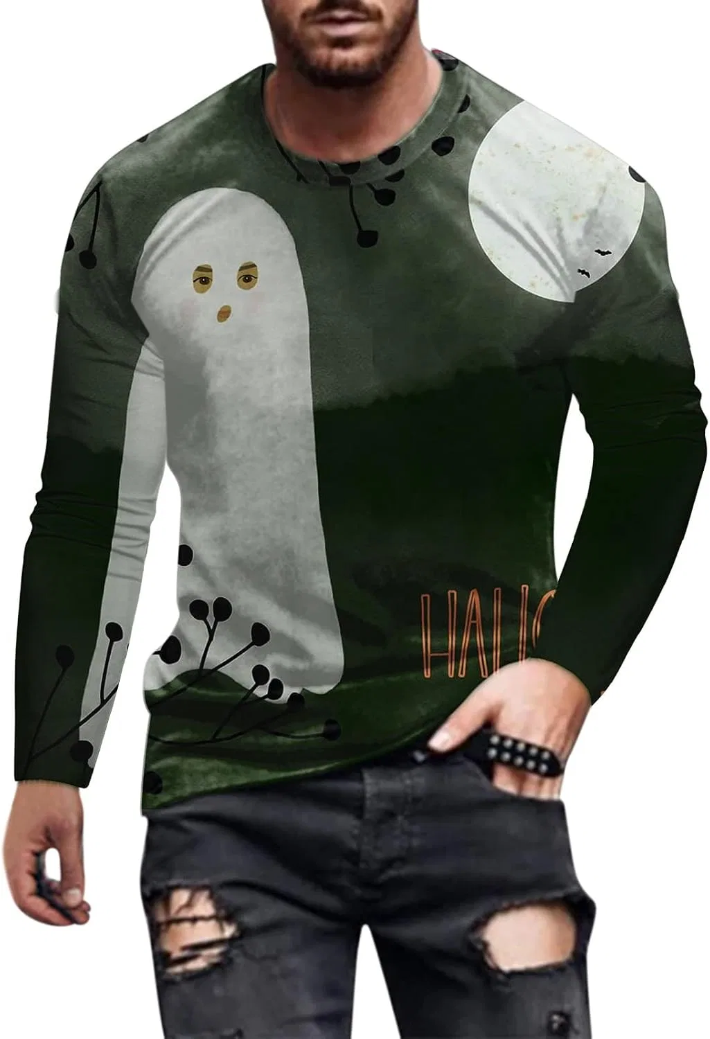 Мужская футболка с тыквой Halloween Long Sleeves, Green