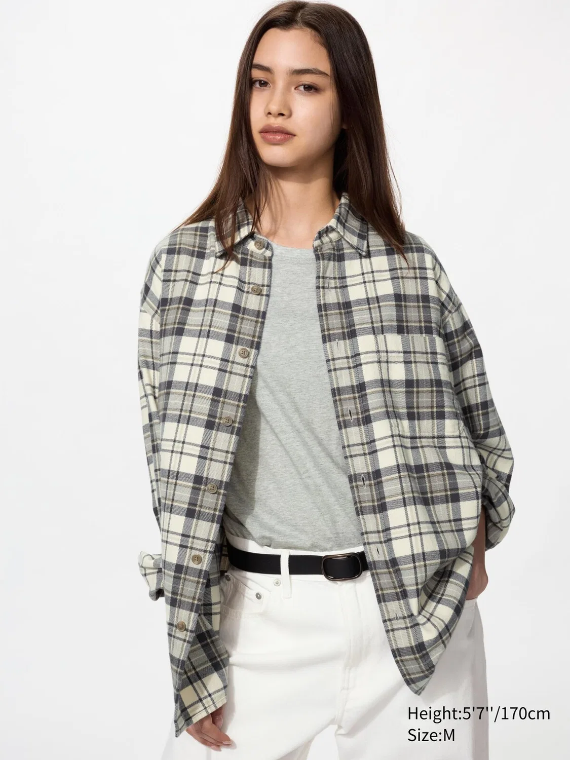 Рубашка фланелевая Uniqlo, тартан, натуральный — фото 4
