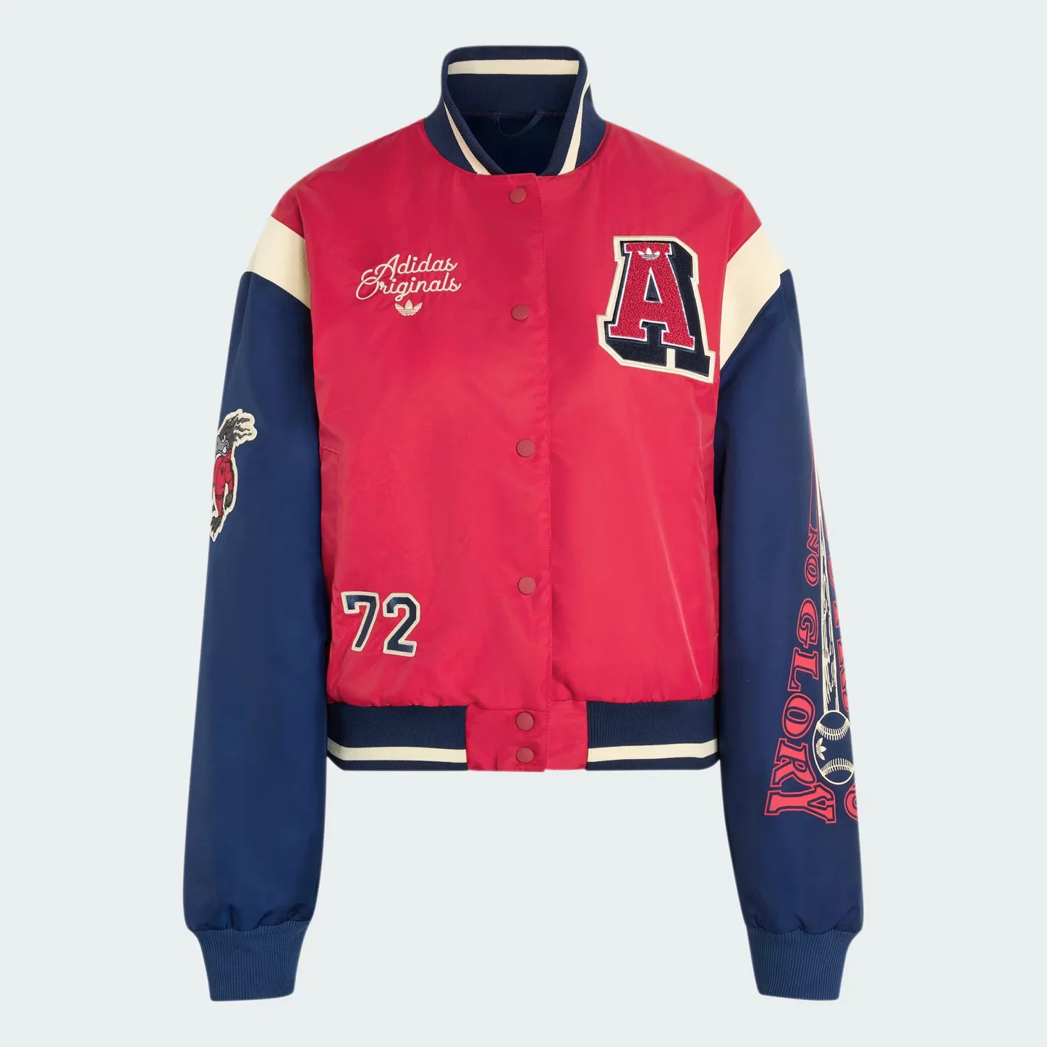 Женская куртка-бомбер оверсайз с патчами Bomber Jacket With Badges Adidas Originals, красный/темно-синий — фото 4