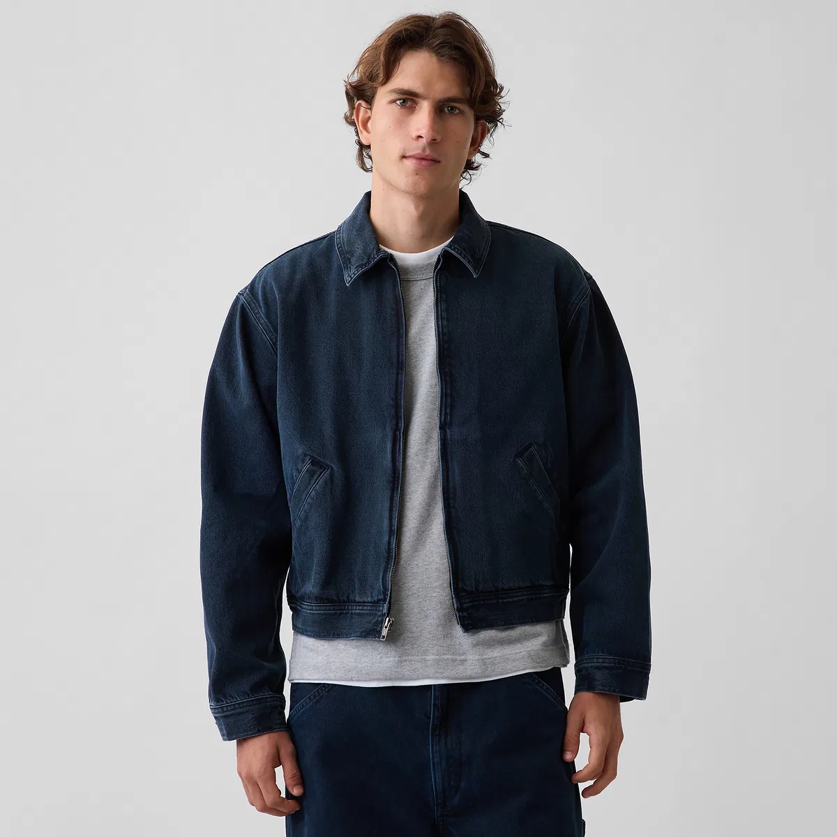 Мужская джинсовая куртка с отложным воротником, Dark Blue, GAP — фото 4