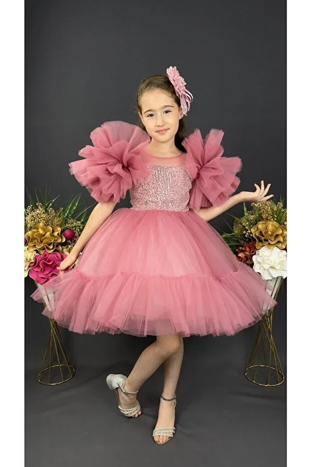 Детское платье для девочек с пышным рукавом Vitastoretr, Pink — фото 3