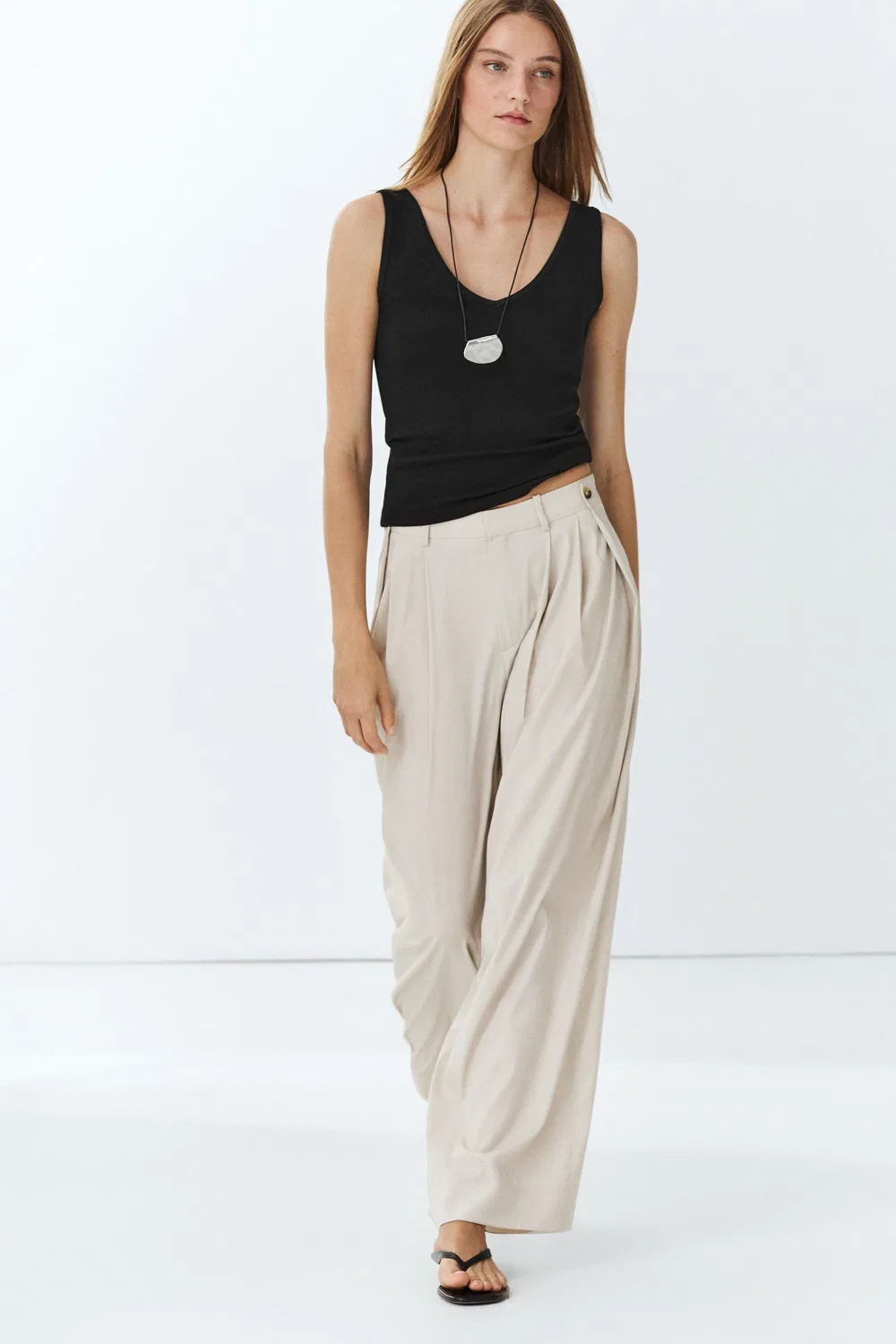 Топ Massimo Dutti Cotton Blend Strappy, черный — фото 4