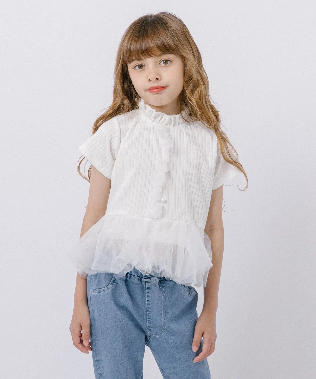 Детская блузка с фриллами и тюлем Rib Frill Tulle URBAN CHERRY, Ivory
