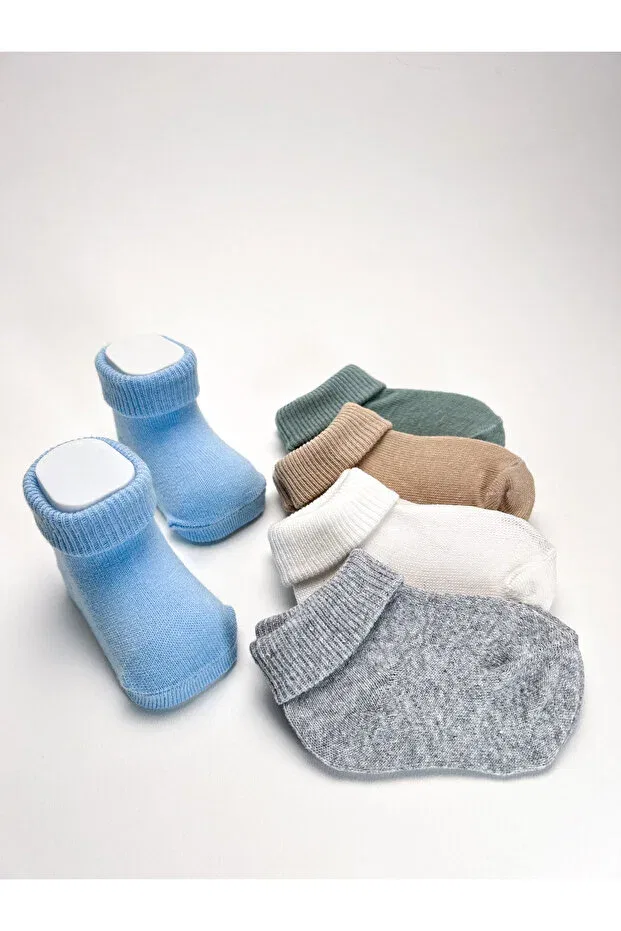 Детские носки хлопковые органические Organic cotton -terletmez- plain curled newborn girl boy and child socks set of 5 Akface, Brown — фото 3